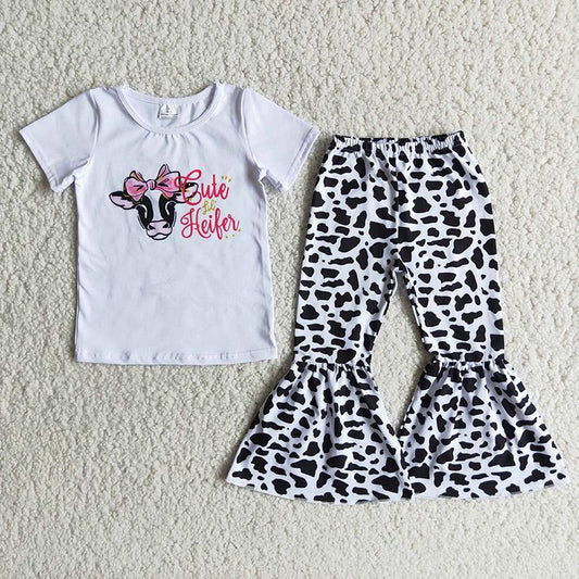 Cute Heifer Cow Print Bell Pants Kids Outfits