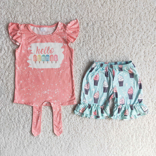 promotion RTS C15-24 Hello Summer Flutter Sleeve Ice Cream Girls Outfits