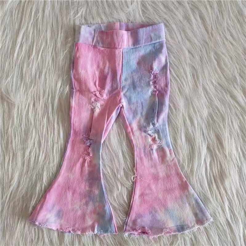 Pink & Purple Baby Girls Hot Sale Tie-dye Bell-bottom Denim Jeans