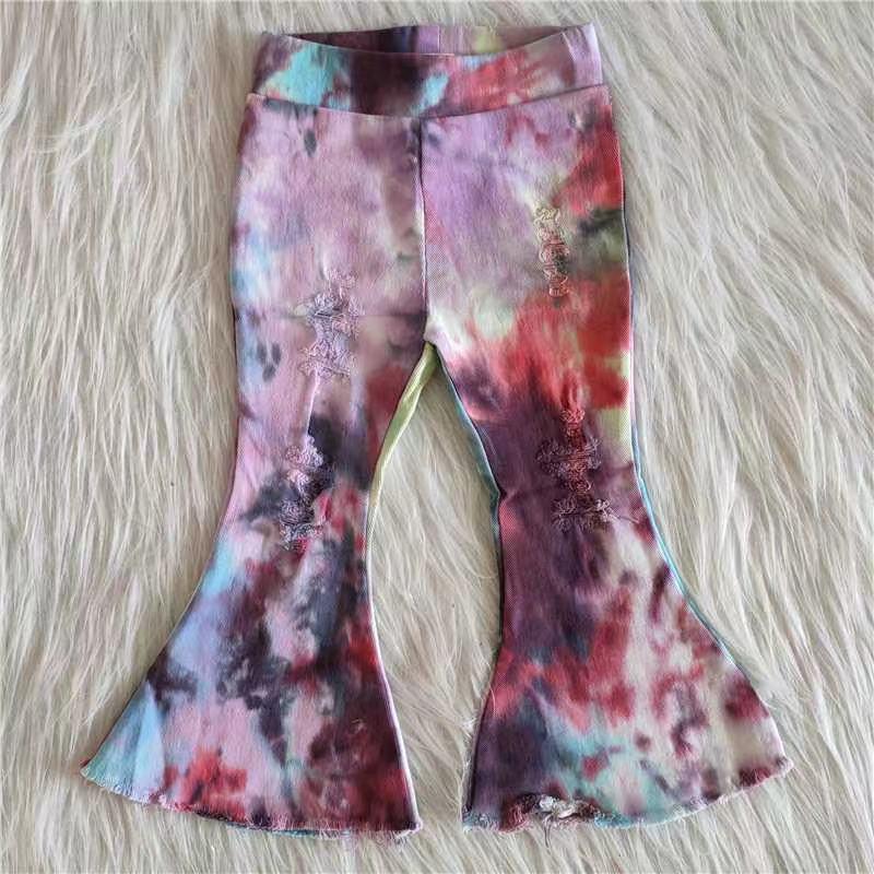 Colorful Cool Tie Dye Baby Girls Bell-bottom Denim Jeans