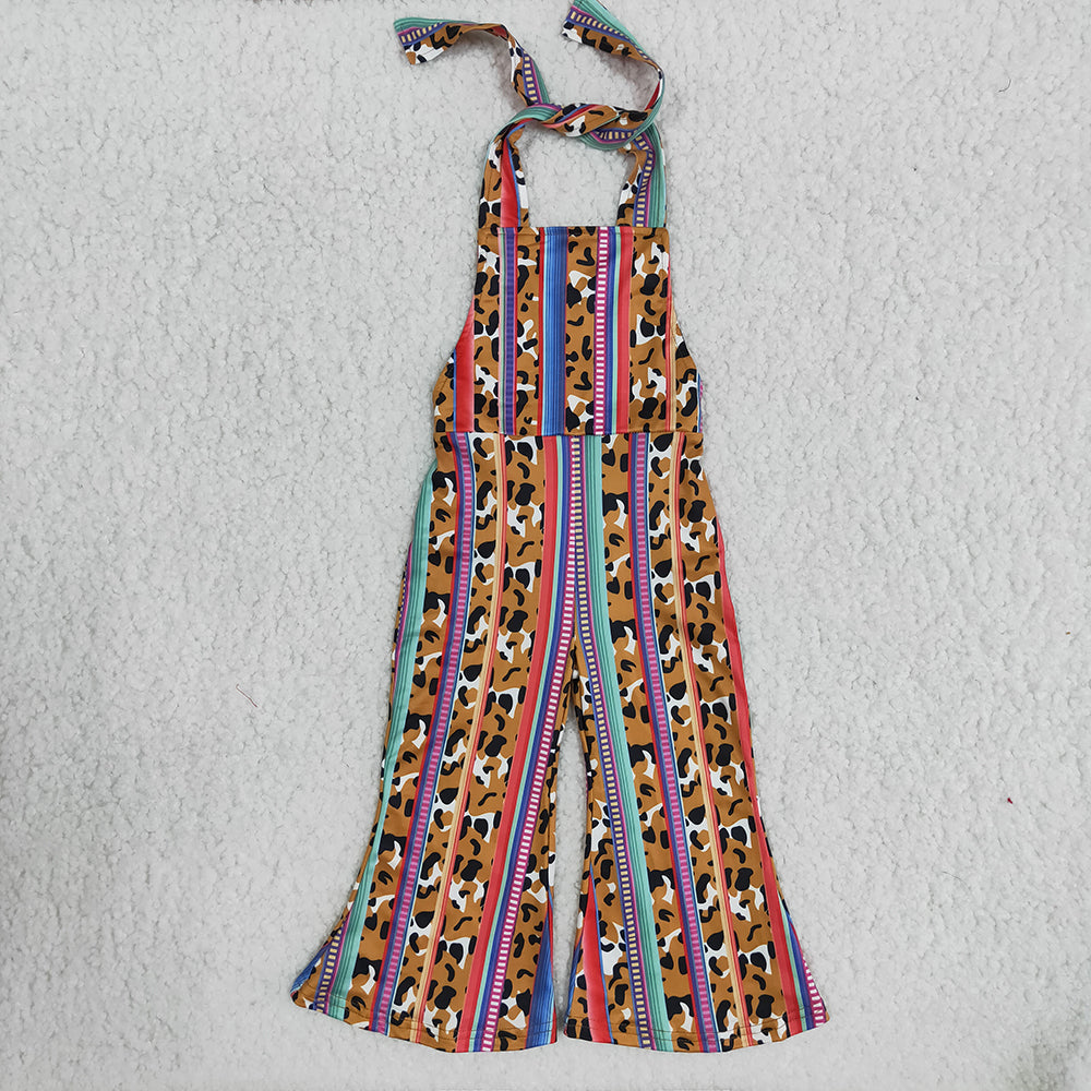 B6-24 Striped Leopard Overalls Girls Sleeveless Jumpsuits