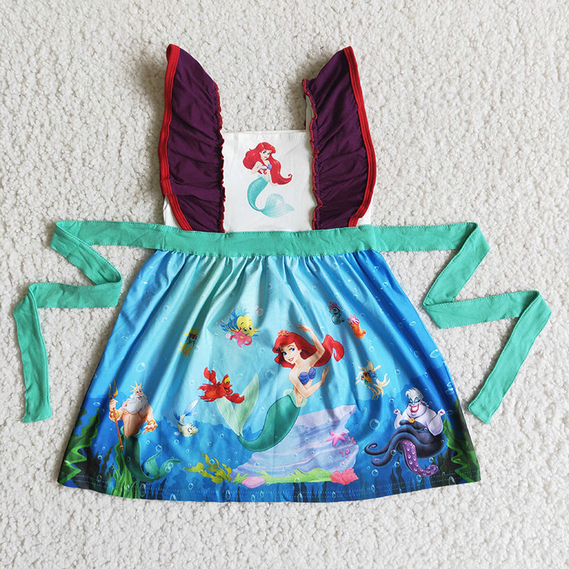 Clearance C11-11 Mermaid Cartoon Baby Girls Summer Princess Dress