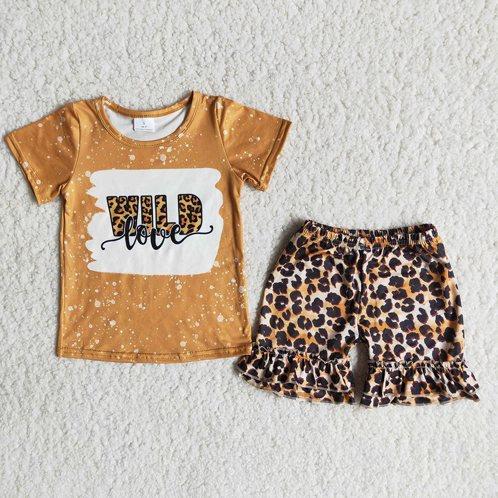 C12-2 Wild Love Yellow Leopard Girls Short Sleeve Shorts Outfits