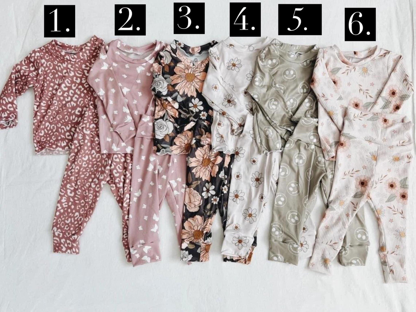 GLP0198 Pink Floral Girls Long Sleeve Pants Outfits Pajamas