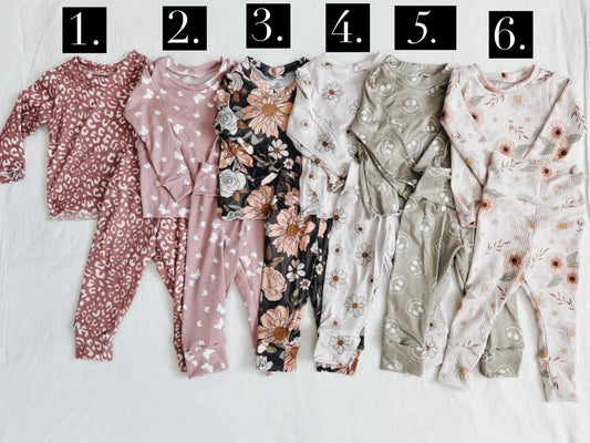 GLP0195 Black Floral Girls Long Sleeve Pants Outfits Pajamas