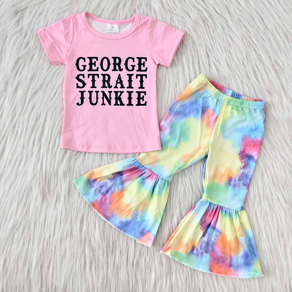 Clearance C0-4 Pink George Strait Junkie Tie Dye Bell-Pants Girls Outfits