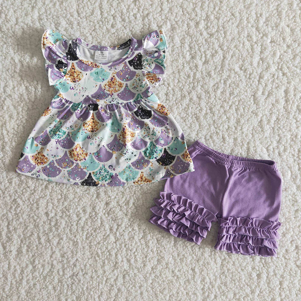 Cool Summer Girls Purple Shorts Set