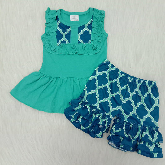 Green Sleeveless And Navy Girls Summer Set