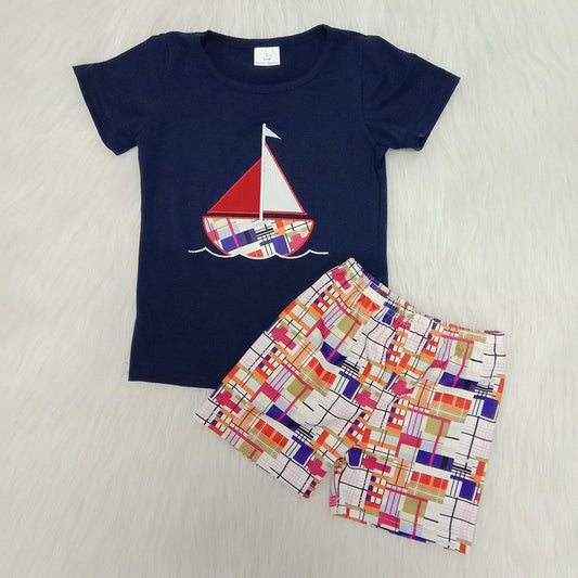 Boys Embroider Sailboat Set