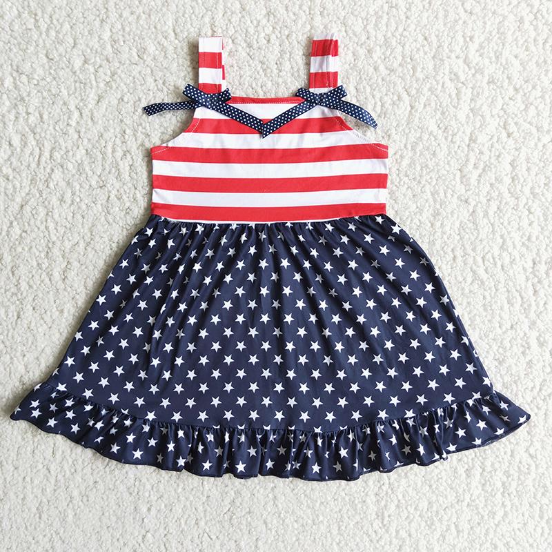 A14-10 4th Of July Stars Print Girls Sleeveless Dresses