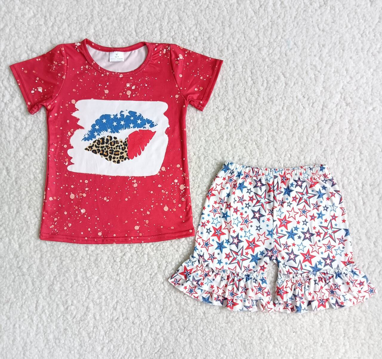 4th Of July Red Bleach Design Short Outfits