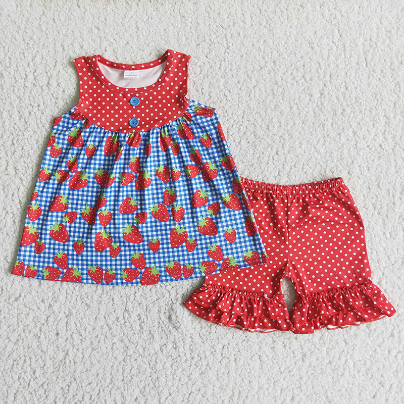 Strawberry Print Girls Dots Print Outfits