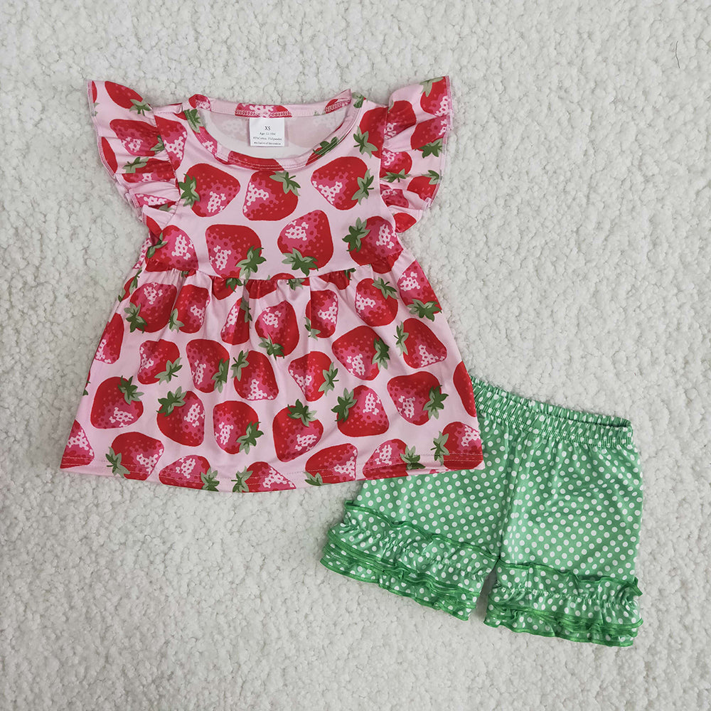 strawberry Sweet Green Dots Shorts Girls Set