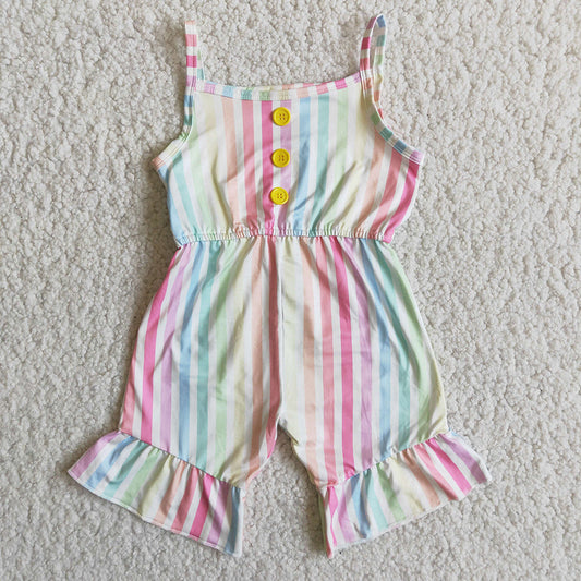 D5-30 Summer Rainbow Colorful Striped Print Baby Girls Jumpsuits