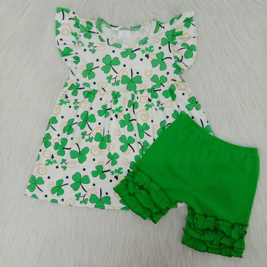 A5-21 Clover St. Patrick  Green Girls Short Sleeve Shorts Outfits