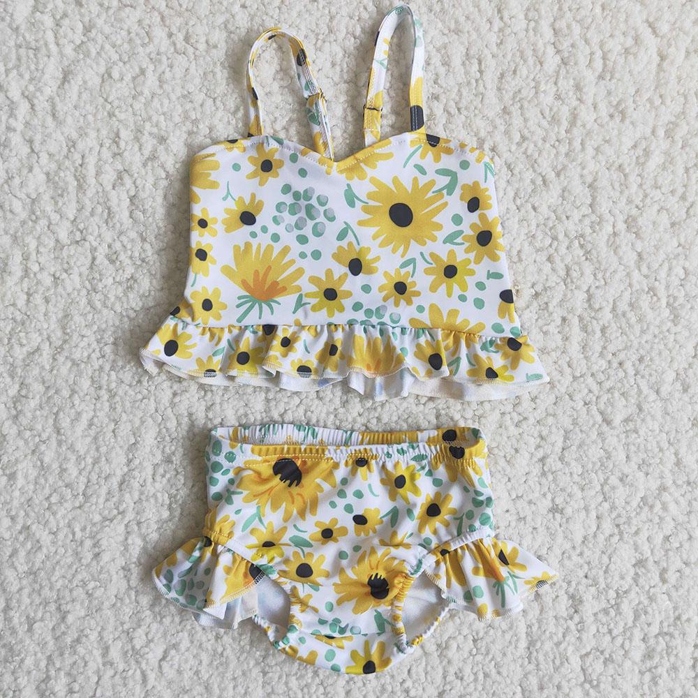 C14-19 Sunflower Print Girls Bathing Suits Swimsuits