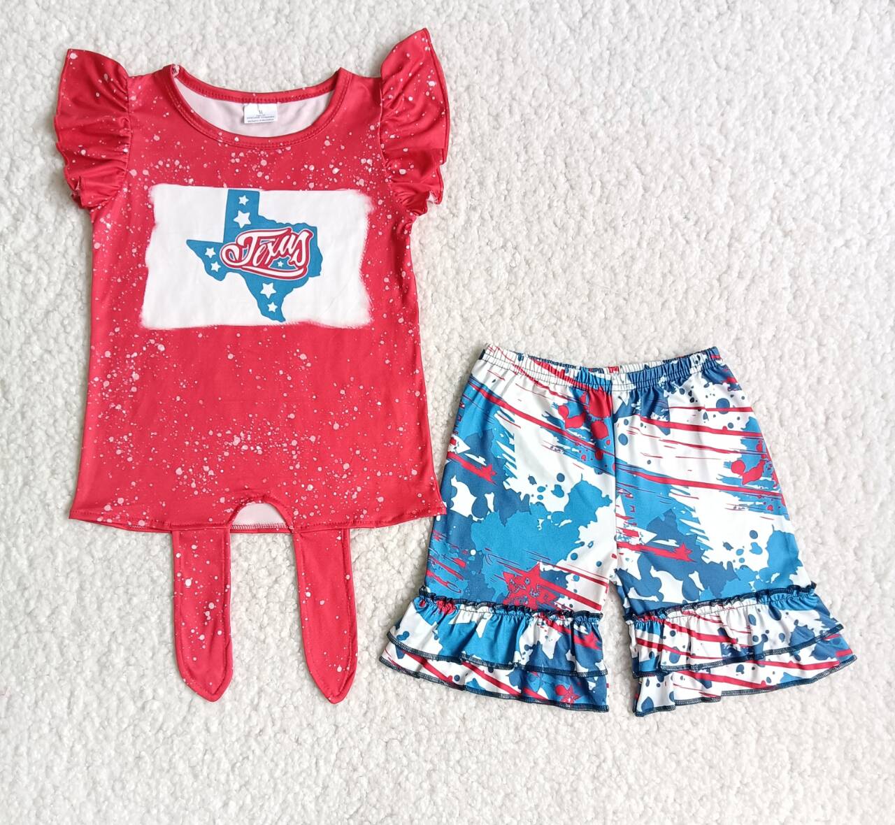 4th Of July Red Flutter Sleeve Girls Set