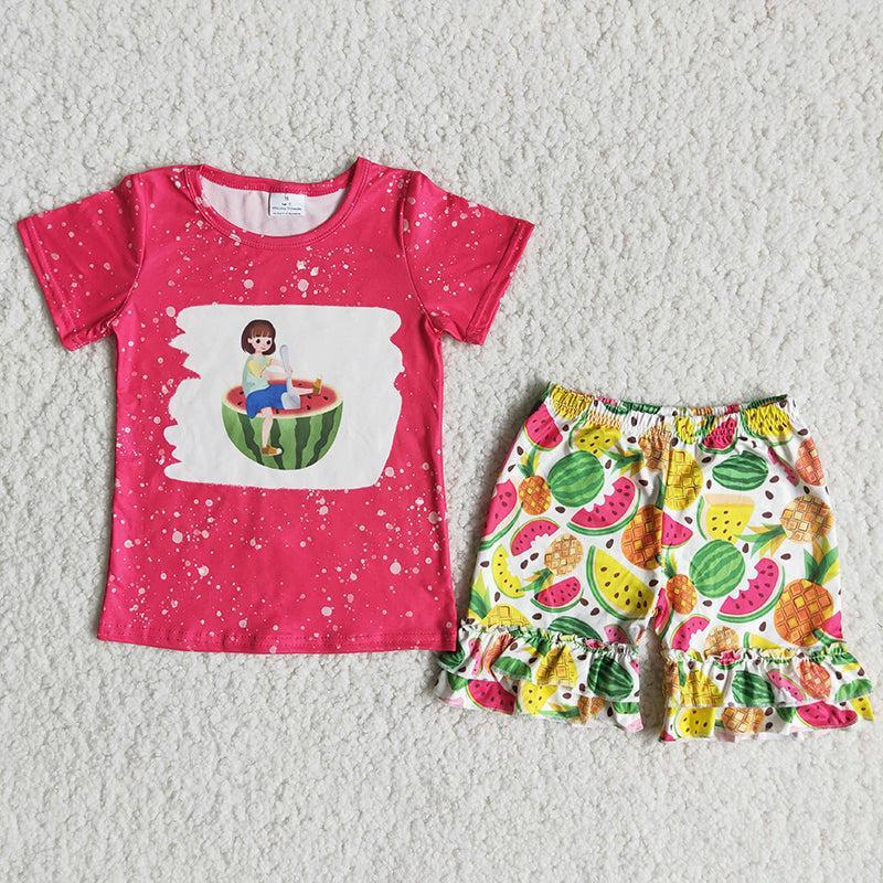 Clearance Red Bleach Watermelon Girls Summer Outfits