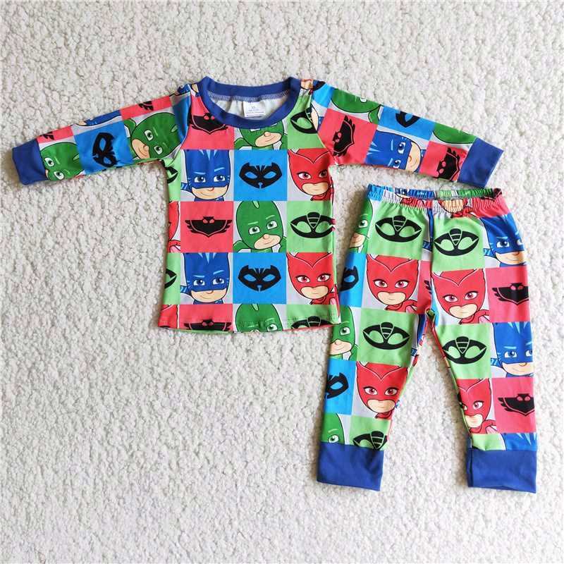 6 C9-1 Blue Red Cartoon Boys Long Sleeve Pajamas